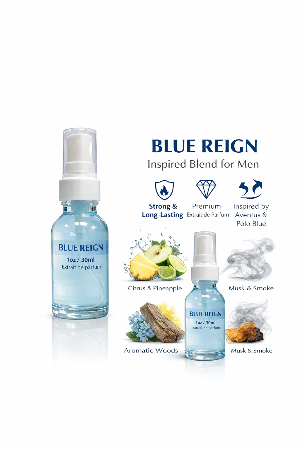 Blue Reign Cologne 1oz 30ml Extrait de Parfum Long Lasting Men’s Spray